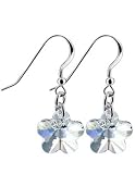 Clear Flower Swarovski Crystal Sterling Silver French Ear Wire Dangle Earrings