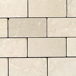 Crema Marfil 3x6" Subway Marble Tile Tumbled and Honed