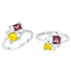 Buy Princess Cut Garnet Citrine Ring Sterling Silver by Peora