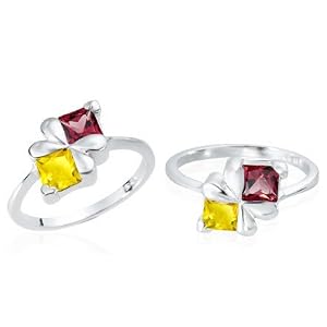 Buy Princess Cut Garnet Citrine Ring Sterling Silver by Peora