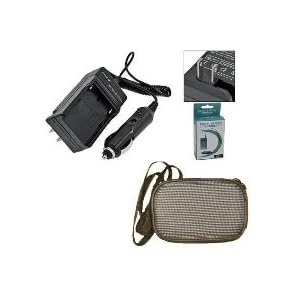 Extended Life Replacement Mini Battery Travel Charger for Specific Digital Camera and Camcorder Models / Compatible with SHARP BT-H11 BT-H21 BT-H22 BT-H22U BT-H32 BT-H32U BT-H42 BT-N1 BT-N1S with Intelligent-Charge Technology - Includes Car Adapter and Hard Case Camera Bag