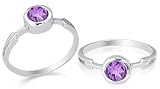 Round Cut Amethyst Ring Sterling Silver Size 9