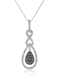 10k White Gold Black and White Diamond Teardrop Pendant Necklace (1/2 cttw, I-J Color, I2-I3 Clarity), 18"