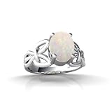 14K White Gold Genuine Oval Opal Celtic Claddagh Ring