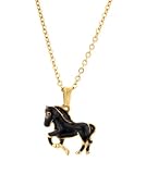 Hand enameled black horse pendant and chain