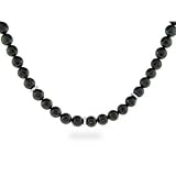 Eve's Addiction Black Onyx Faceted Bead Necklace with CZ Disco Ball Clasp