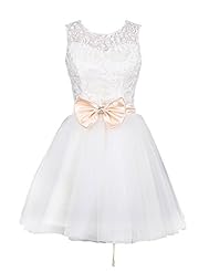 Short Tulle Sleeveless  Lace Round Neck Evening Dress/Homecoming Dress/Bridesmaid Dress/Prom Dress/Wedding Dress  With a Bow(s)