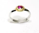 Two Tone Gold Solitaire Ring with Oval Shape Ruby in 18k White Gold Band and Yellow Gold Braided Bezel Box, Ring Size 6 (T.w 0.45)