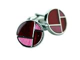 Retro Reflective Red & Pink Enamel Round Silver Cufflinks with Presentation Box