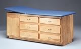 Table with Natural Wood Cabinet and Drawers - Navy Blue
