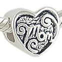 .925 Silver MOM Heart Charm Bead for 3mm Cable Bracelet