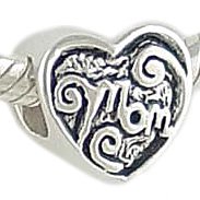 .925 Silver MOM Heart Charm Bead for 3mm Cable