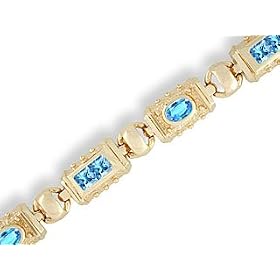 14K Yellow Gold Genuine Square Blue Topaz Bracelet by Jewels For Me