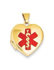 Genuine IceCarats Designer Jewelry Gift 14K Polished Enameled Heart-Shaped Medical Jewelry Locket