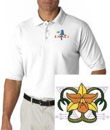 Men's polo shirt with embroidered image of: orchid art nouveau