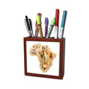 Boehm Digital Paint Montage - Africa Montage with Animals - Tile Pen Holders-5 inch tile pen holder