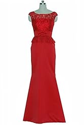 Floor Length Two-Toned Lace Satin Natural   Waistline Bateau Neck Mermaid Cap Sleeves Prom Dress 