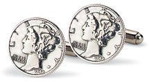 Sterling silver cufflinks with genuine Mercury Dimes with presentation box