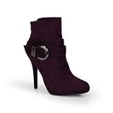 Buckle Strap High Heel Stiletto Ankle Bootie Purple