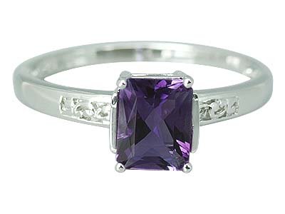 Radiant Cut 2.00 carat Amethyst Ring Size 13 in Sterling Silver Rhodium Finish