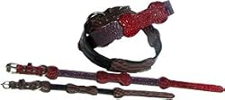12" inch red and purple Leather dog collar - pet jewelry dog collars in leather