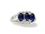14K White Gold Genuine Oval Sapphire 3-Stone Ring