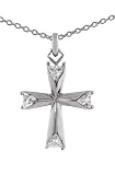 Sterling Silver Polished Cross Pendant with Trillian Cut CZ Accent Stones with Chain