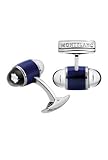 MontBlanc Platinum Plated Cufflinks with Guilloche Blue Lacquer Inlay