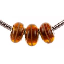 Murano Style Glass Lampwork 925 Bead Fits Pandora Electric Orange with White Stripes, 14mm (3)