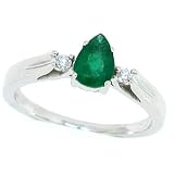 0.65ct Pear Shaped Emerald and Diamond Gemstone Ring in 14Kt White Gold