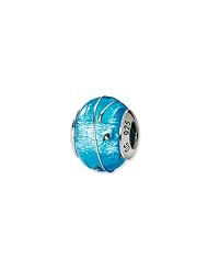 Blue and Silver Striped, Murano Glass Charm for 3mm Bracelets
