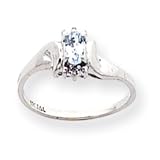 14k Gold White Gold .01ct Diamond & Aquamarine Birthstone Ring