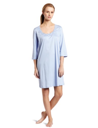 Hanro Women's Bouquet Short Sleeved Gown, Bluebell, Medium