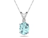 8X6mm Oval Aquamarine and Diamond Stud Pendant in 14K White Gold