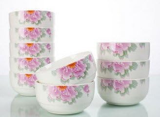 JustNile Floral Design Rice Bowl Set - 10 Piece 4.5" Pink Hibiscus Design