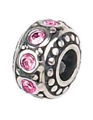 Genuine Zable (TM) Product. 925 Sterling Silver October Birthstone Wheel Bead Charm. 100% Satisfaction Guaranteed.