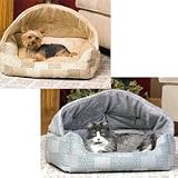 K&H Hooded Patchwork Lounge Style Sleeper Pet Bed tan-color- 20 length x 25 width micro fleece