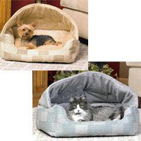 K&H Hooded Patchwork Lounge Style Sleeper Pet Bed tan-color- 20 length x 25 width micro fleece