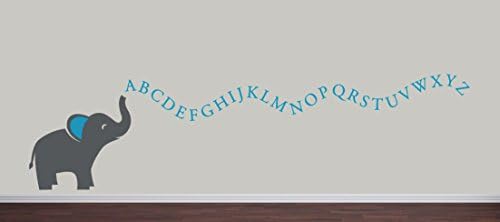 DecorRooms Alphabet Elephant Vinyl Decal Set Childrens Wall Decal Vinyl Art Wall Sticker For Nursery Playroom Decor