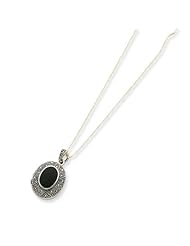 Genuine .925 Sterling Silver Marcasite & Onyx Locket on 24 Chain Necklace. 100% Satisfaction Guaranteed.