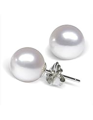8mm AAA Quality Japanese Akoya cultured pearl earring studs set in 14K white gold