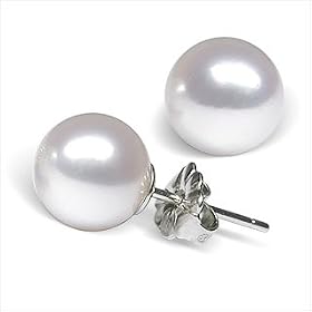 8mm AAA Quality Japanese Akoya cultured pearl earring studs set in 14K white... by American Pearl Jewelers