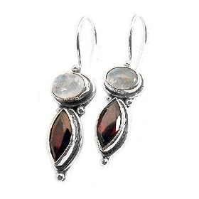 Sterling Silver Moonstone Marquise Garnet Hook Earrings by Silver Insanity