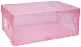 20 Transparent Shoe Organizers Plastic Shoe Boxes Stackable Foldable Organizer Box Bulk Rectangular Solid 10.98" x 7.48" x 9.5" (Pink)