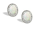 14K White Gold Genuine Oval Opal and Diamond Couture Earrings