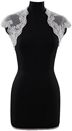 Landybridal Women's Short Cap leeves Lace Tulle Bridal Bolero AC4068 Ivory 4