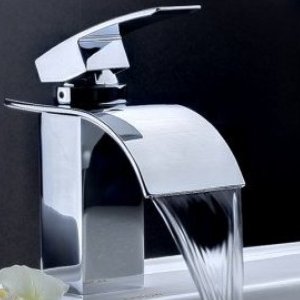 Single Handle Waterfall Centerset Lavatory Faucet with Curved Spout, Chrome