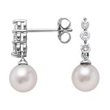 18k White Gold Cultured Pearl and Diamond Earrings (1/3 ct. tw.) by Imperial Deltah
