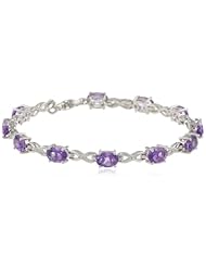 Sterling Silver Oval Amethyst with Diamond Bracelet, 7.25