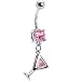 Pink Cubic Zirconia MARTINI GLASS Dangle Belly Ring